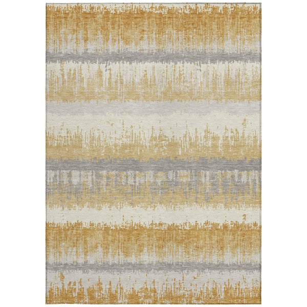 Homeroots 3' Striped Artichoke Green Beige Ivory Washable Area Rug For Indoor Outdoor Spaces, Durable Design 10' X 14' Polyester 598351