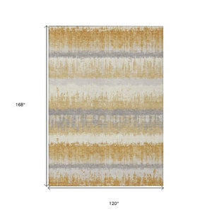 Homeroots 3' Striped Artichoke Green Beige Ivory Washable Area Rug For Indoor Outdoor Spaces, Durable Design 10' X 14' Polyester 598351