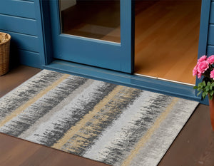 Homeroots 3' Striped Artichoke Green Beige Ivory Washable Area Rug For Indoor Outdoor Spaces, Durable Design 3' X 5' Polyester 598352