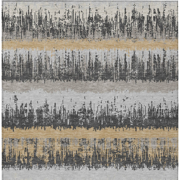 Homeroots 3' Striped Artichoke Green Beige Ivory Washable Area Rug For Indoor Outdoor Spaces, Durable Design 3' X 5' Polyester 598352