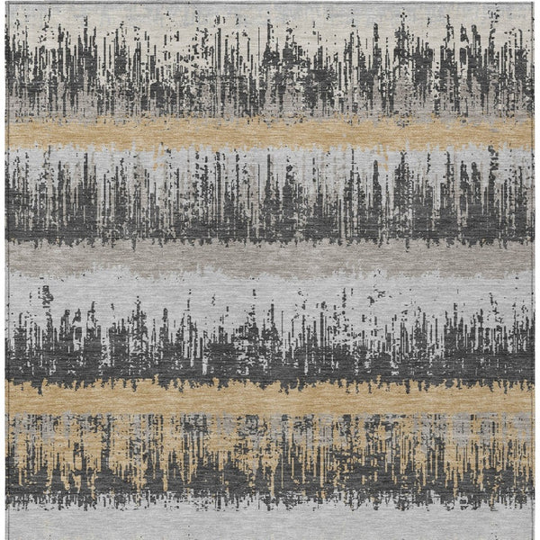 Homeroots 3' Striped Artichoke Green Beige Ivory Washable Area Rug For Indoor Outdoor Spaces, Durable Design 5' X 8' Polyester 598353