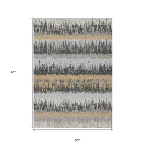 Homeroots 3' Striped Artichoke Green Beige Ivory Washable Area Rug For Indoor Outdoor Spaces, Durable Design 5' X 8' Polyester 598353