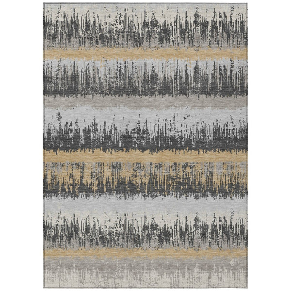 HomeRoots 5' Versatile Gray, Brown, and Beige Striped Indoor/Outdoor Area Rug for Stylish High-Traffic Spaces 5' X 8' 598353