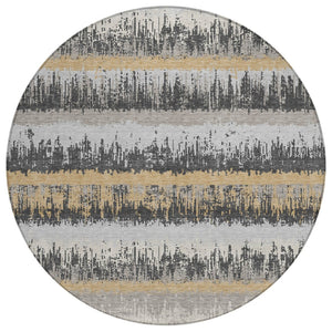 HomeRoots 5' Versatile Gray, Brown, and Beige Striped Indoor/Outdoor Area Rug for Stylish High-Traffic Spaces 8' Round 598354