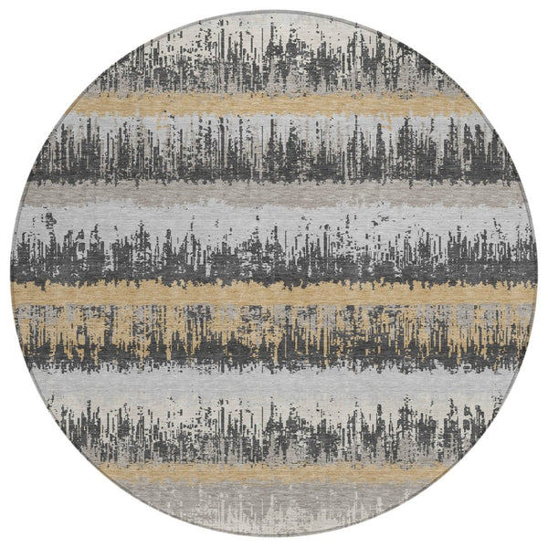 HomeRoots 5' Versatile Gray, Brown, and Beige Striped Indoor/Outdoor Area Rug for Stylish High-Traffic Spaces 8' Round 598354