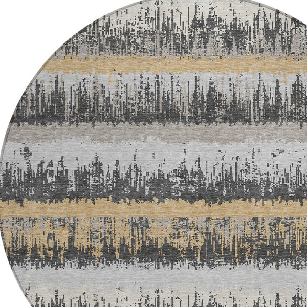 Homeroots 3' Striped Artichoke Green Beige Ivory Washable Area Rug For Indoor Outdoor Spaces, Durable Design 8' Round Polyester 598354