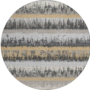 Homeroots 3' Striped Artichoke Green Beige Ivory Washable Area Rug For Indoor Outdoor Spaces, Durable Design 8' Round Polyester 598354