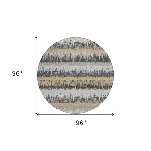 Homeroots 3' Striped Artichoke Green Beige Ivory Washable Area Rug For Indoor Outdoor Spaces, Durable Design 8' Round Polyester 598354