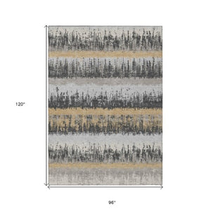 Homeroots 3' Striped Artichoke Green Beige Ivory Washable Area Rug For Indoor Outdoor Spaces, Durable Design 8' X 10' Polyester 598355