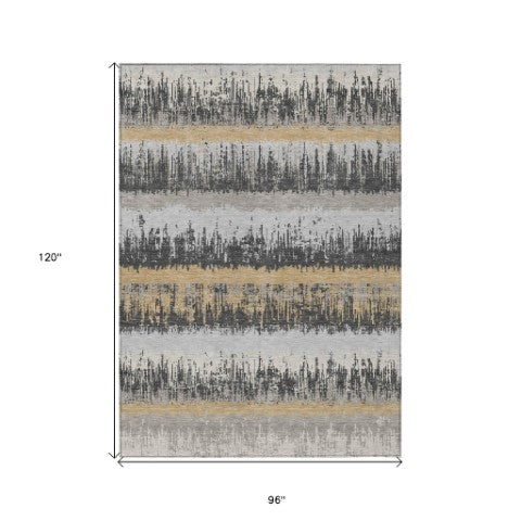 Homeroots 3' Striped Artichoke Green Beige Ivory Washable Area Rug For Indoor Outdoor Spaces, Durable Design 8' X 10' Polyester 598355