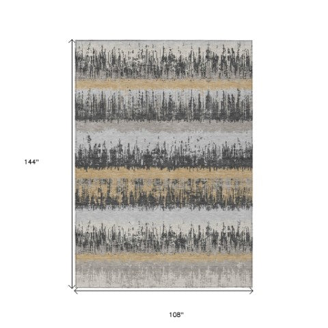 Homeroots 3' Striped Artichoke Green Beige Ivory Washable Area Rug For Indoor Outdoor Spaces, Durable Design 9' X 12' Polyester 598356