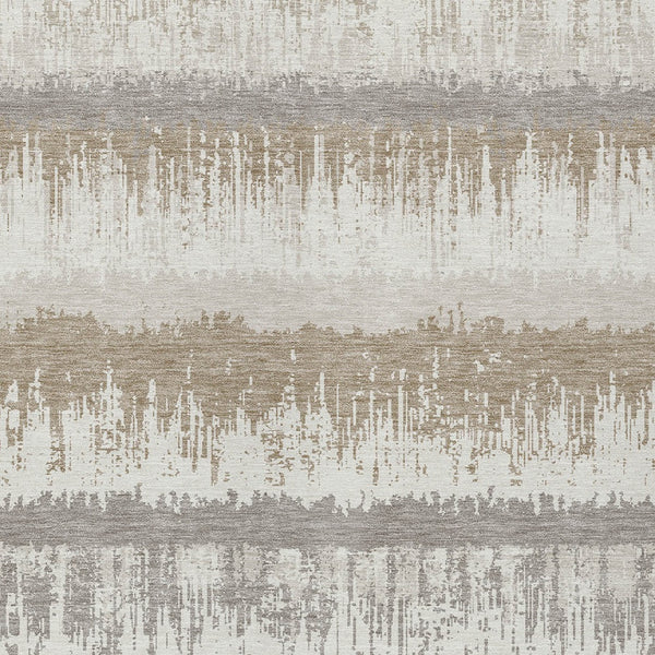 Homeroots 3' Striped Artichoke Green Beige Ivory Washable Area Rug For Indoor Outdoor Spaces, Durable Design 3' X 5' Polyester 598358