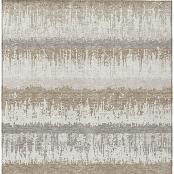 Homeroots 3' Striped Artichoke Green Beige Ivory Washable Area Rug For Indoor Outdoor Spaces, Durable Design 5' X 8' Polyester 598359