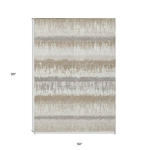 Homeroots 3' Striped Artichoke Green Beige Ivory Washable Area Rug For Indoor Outdoor Spaces, Durable Design 5' X 8' Polyester 598359