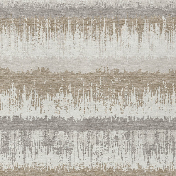 Homeroots 3' Striped Artichoke Green Beige Ivory Washable Area Rug For Indoor Outdoor Spaces, Durable Design 5' X 8' Polyester 598359