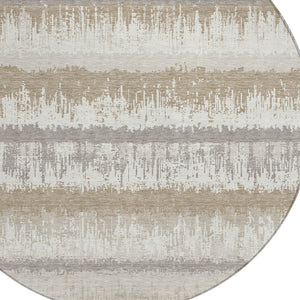 Homeroots 3' Striped Artichoke Green Beige Ivory Washable Area Rug For Indoor Outdoor Spaces, Durable Design 8' Round Polyester 598360