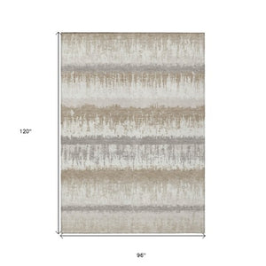 Homeroots 3' Striped Artichoke Green Beige Ivory Washable Area Rug For Indoor Outdoor Spaces, Durable Design 8' X 10' Polyester 598361