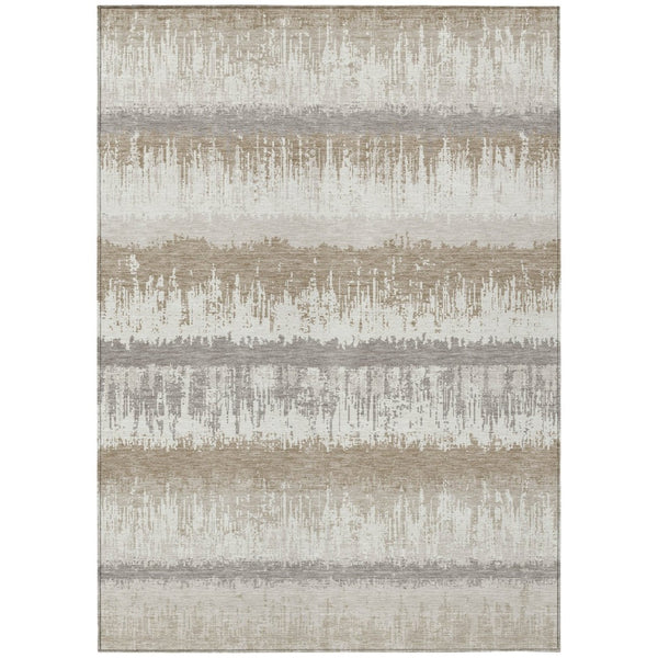 HomeRoots 5' Timeless Ivory Gray Beige Striped Washable Area Rug for Indoor and Outdoor Spaces, Durable Design 8' X 10' 598361