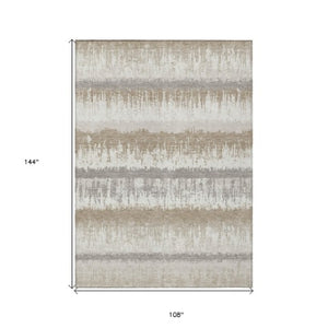 Homeroots 3' Striped Artichoke Green Beige Ivory Washable Area Rug For Indoor Outdoor Spaces, Durable Design 9' X 12' Polyester 598362