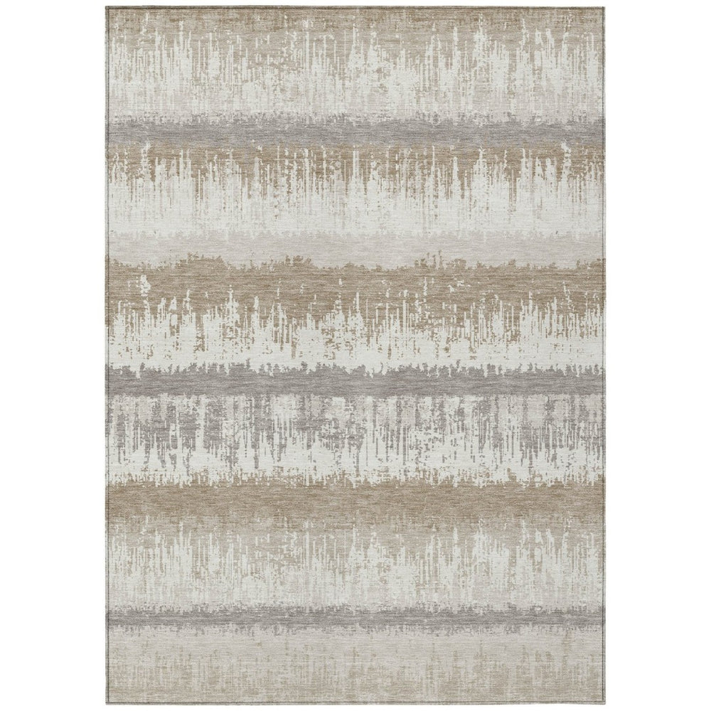 HomeRoots 5' Timeless Ivory Gray Beige Striped Washable Area Rug for Indoor and Outdoor Spaces, Durable Design 9' X 12' 598362