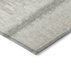 Homeroots 3' Striped Artichoke Green Beige Ivory Washable Area Rug For Indoor Outdoor Spaces, Durable Design 9' X 12' Polyester 598362