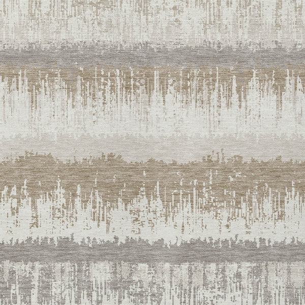 Homeroots 3' Striped Artichoke Green Beige Ivory Washable Area Rug For Indoor Outdoor Spaces, Durable Design 9' X 12' Polyester 598362