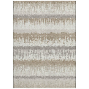 Homeroots 3' Striped Artichoke Green Beige Ivory Washable Area Rug For Indoor Outdoor Spaces, Durable Design 10' X 14' Polyester 598363