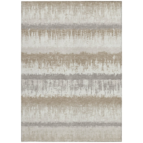 Homeroots 3' Striped Artichoke Green Beige Ivory Washable Area Rug For Indoor Outdoor Spaces, Durable Design 10' X 14' Polyester 598363