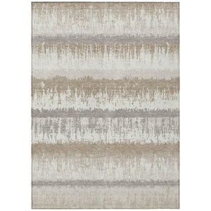 HomeRoots 5' Timeless Ivory Gray Beige Striped Washable Area Rug for Indoor and Outdoor Spaces, Durable Design 10' X 14' 598363