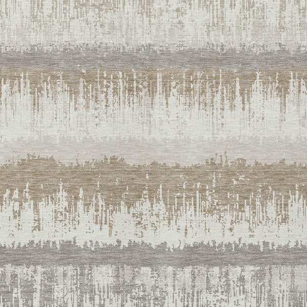 Homeroots 3' Striped Artichoke Green Beige Ivory Washable Area Rug For Indoor Outdoor Spaces, Durable Design 10' X 14' Polyester 598363