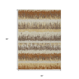 HomeRoots 5' Striped Washable Area Rug in Brown, Beige, and Ivory for Indoor & Outdoor Versatility and Style 5' X 8' 598365
