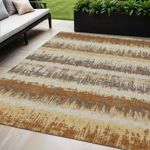 HomeRoots 5' Striped Washable Area Rug in Brown, Beige, and Ivory for Indoor & Outdoor Versatility and Style 5' X 8' 598365