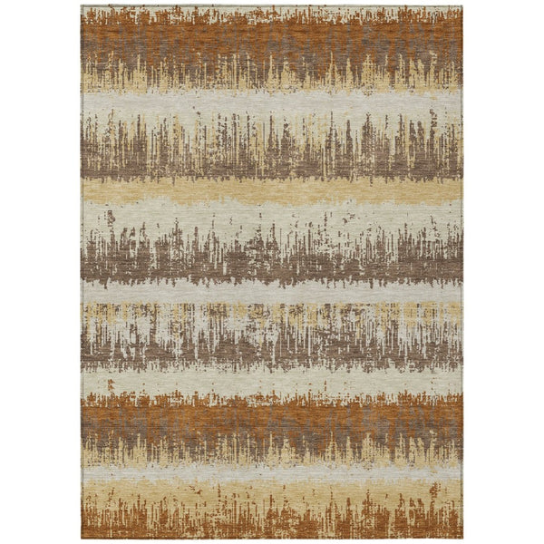 HomeRoots 5' Striped Washable Area Rug in Brown, Beige, and Ivory for Indoor & Outdoor Versatility and Style 5' X 8' 598365