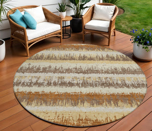 Homeroots 3' Striped Artichoke Green Beige Ivory Washable Area Rug For Indoor Outdoor Spaces, Durable Design 8' Round Polyester 598366