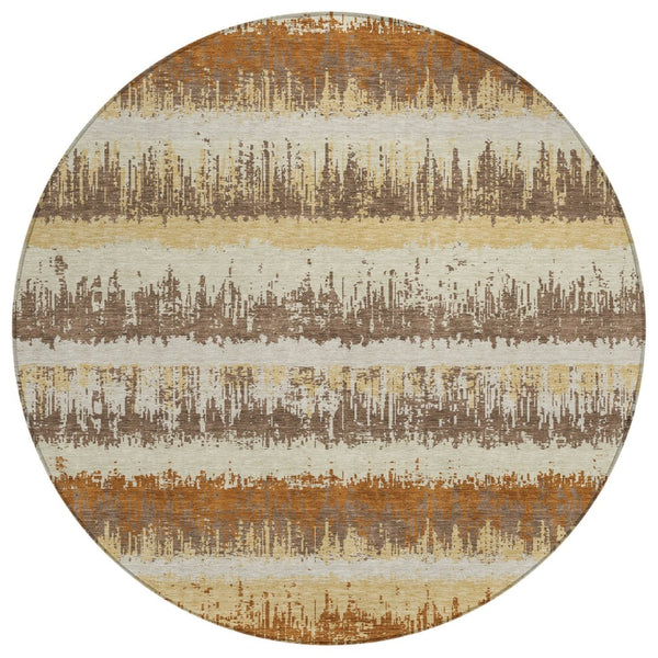 HomeRoots 5' Striped Washable Area Rug in Brown, Beige, and Ivory for Indoor & Outdoor Versatility and Style 8' Round 598366