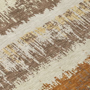 Homeroots 3' Striped Artichoke Green Beige Ivory Washable Area Rug For Indoor Outdoor Spaces, Durable Design 8' Round Polyester 598366