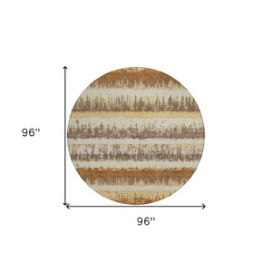 Homeroots 3' Striped Artichoke Green Beige Ivory Washable Area Rug For Indoor Outdoor Spaces, Durable Design 8' Round Polyester 598366