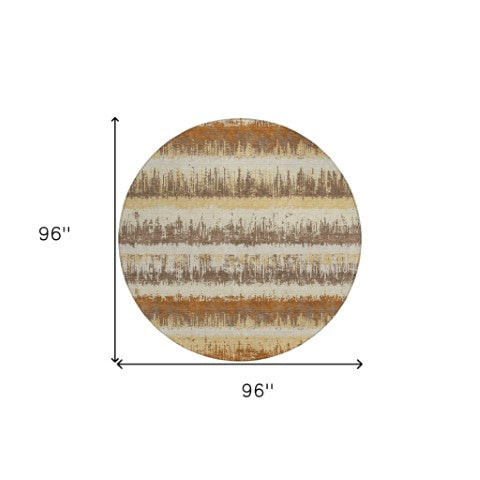 Homeroots 3' Striped Artichoke Green Beige Ivory Washable Area Rug For Indoor Outdoor Spaces, Durable Design 8' Round Polyester 598366