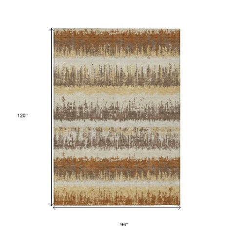 Homeroots 3' Striped Artichoke Green Beige Ivory Washable Area Rug For Indoor Outdoor Spaces, Durable Design 8' X 10' Polyester 598367