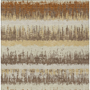 Homeroots 3' Striped Artichoke Green Beige Ivory Washable Area Rug For Indoor Outdoor Spaces, Durable Design 9' X 12' Polyester 598368