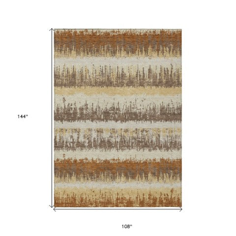 Homeroots 3' Striped Artichoke Green Beige Ivory Washable Area Rug For Indoor Outdoor Spaces, Durable Design 9' X 12' Polyester 598368