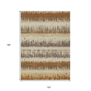 Homeroots 3' Striped Artichoke Green Beige Ivory Washable Area Rug For Indoor Outdoor Spaces, Durable Design 10' X 14' Polyester 598369