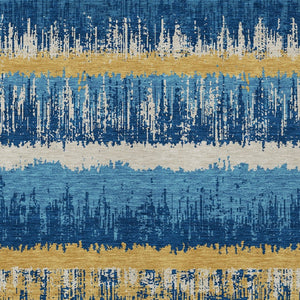 Homeroots 3' Striped Artichoke Green Beige Ivory Washable Area Rug For Indoor Outdoor Spaces, Durable Design 3' X 5' Polyester 598370