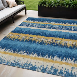 Homeroots 3' Striped Artichoke Green Beige Ivory Washable Area Rug For Indoor Outdoor Spaces, Durable Design 5' X 8' Polyester 598371