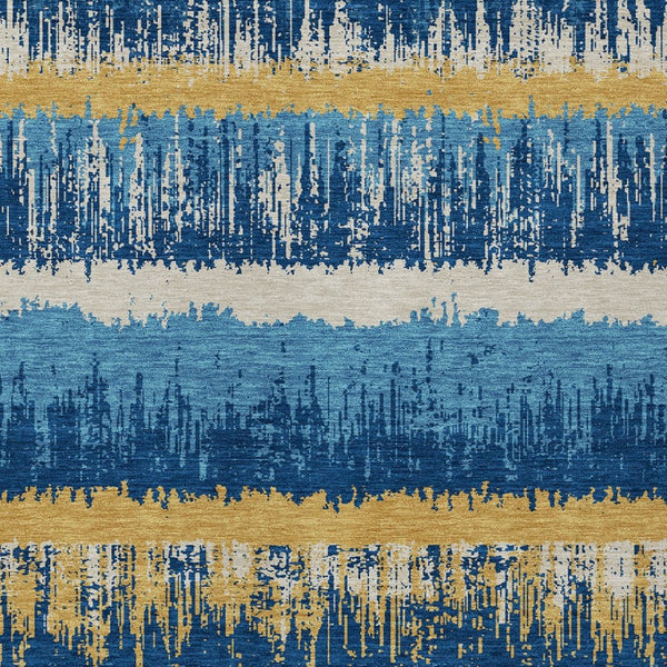 Homeroots 3' Striped Artichoke Green Beige Ivory Washable Area Rug For Indoor Outdoor Spaces, Durable Design 5' X 8' Polyester 598371