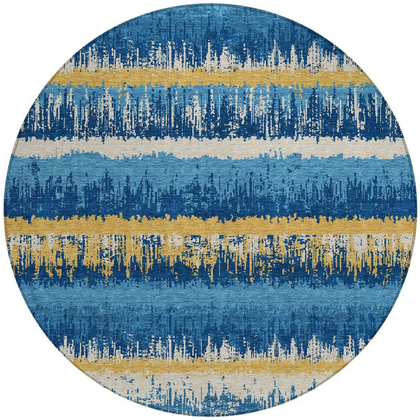 Homeroots 3' Striped Artichoke Green Beige Ivory Washable Area Rug For Indoor Outdoor Spaces, Durable Design 8' Round Polyester 598372