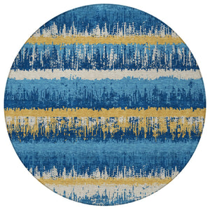 Homeroots 3' Striped Artichoke Green Beige Ivory Washable Area Rug For Indoor Outdoor Spaces, Durable Design 8' Round Polyester 598372