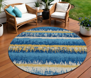 Homeroots 3' Striped Artichoke Green Beige Ivory Washable Area Rug For Indoor Outdoor Spaces, Durable Design 8' Round Polyester 598372