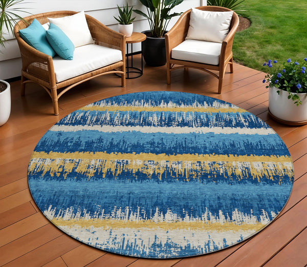 Homeroots 3' Striped Artichoke Green Beige Ivory Washable Area Rug For Indoor Outdoor Spaces, Durable Design 8' Round Polyester 598372