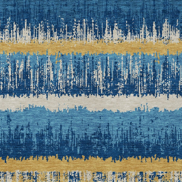 Homeroots 3' Striped Artichoke Green Beige Ivory Washable Area Rug For Indoor Outdoor Spaces, Durable Design 9' X 12' Polyester 598374